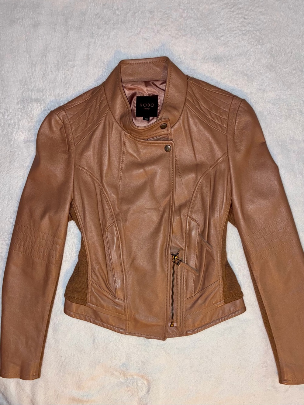True Vintage Moto Leather Jacket With Zipper and Button Closure - ROBO Trend